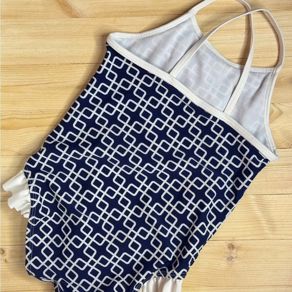 Circo Navy and White Geometric Patterned Swimsuit. Size 4. Great Condition